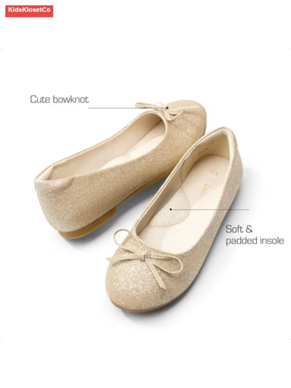 Girls Ballet Flats Slip-On Bow Dress Shoes Soft Latex Insole for Wedding Party